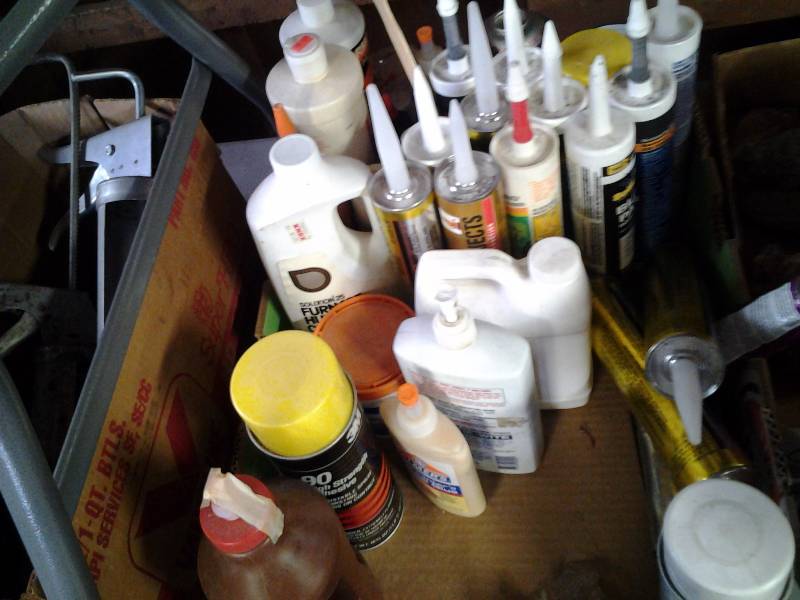 Caulk, Glues, Silicones, Box Of Caulking guns