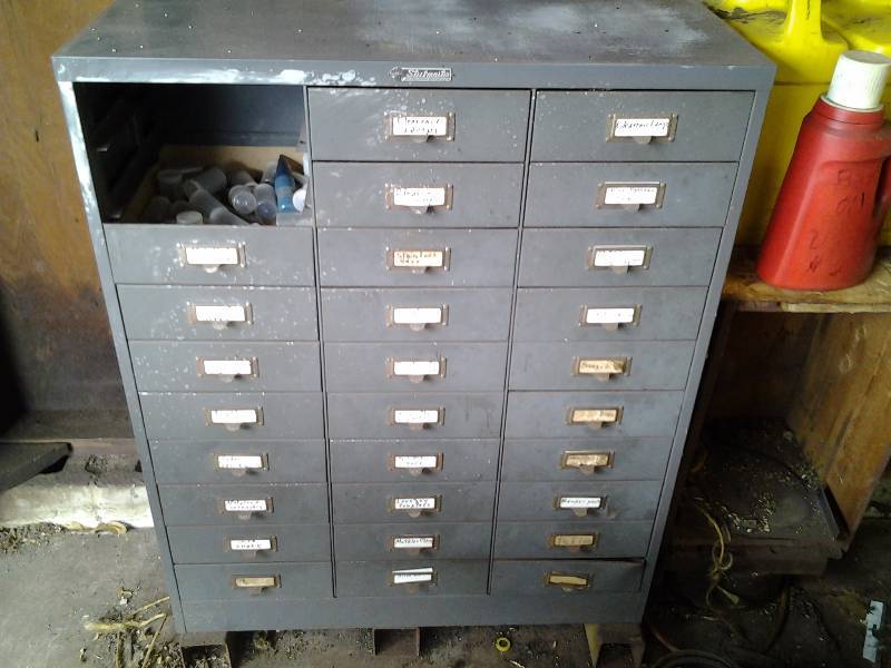 Parts Bin Cabinet (Missing Drawers) With Contents 30x12x37  Bring Help To Load