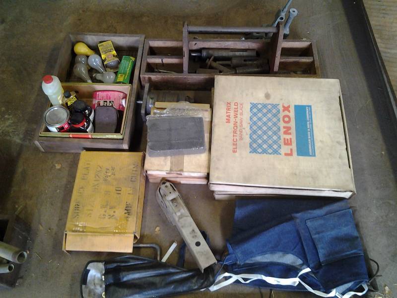 Band Saw Blades, Trailer Tongue, Tool Boxes & Contents (Caddy)