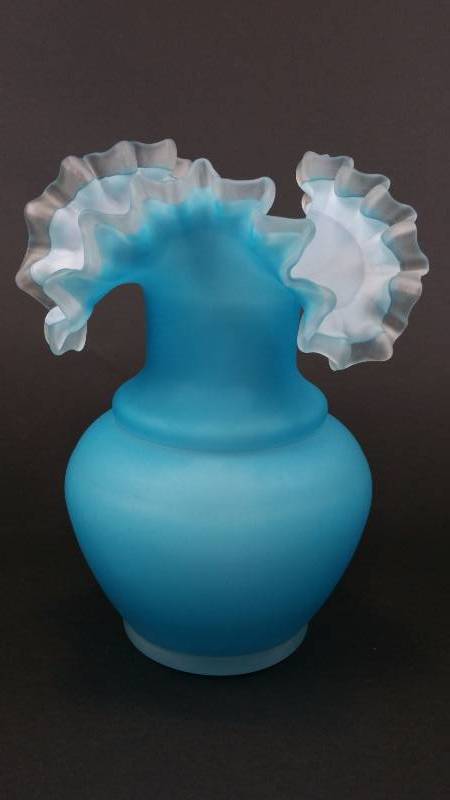 lot 70 image: Vintage Blue Satin Cased Glass Vase