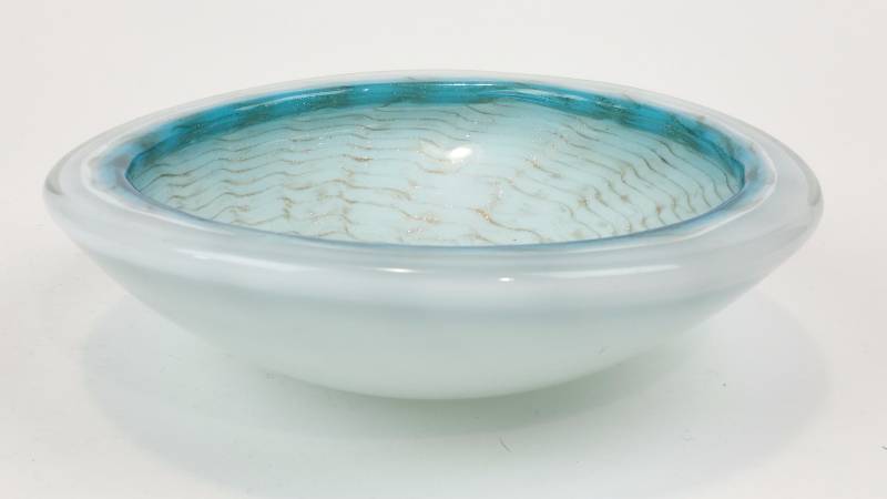lot 72C image: 8 12 Avventurina Murano Teal and White Art Glass Bowl