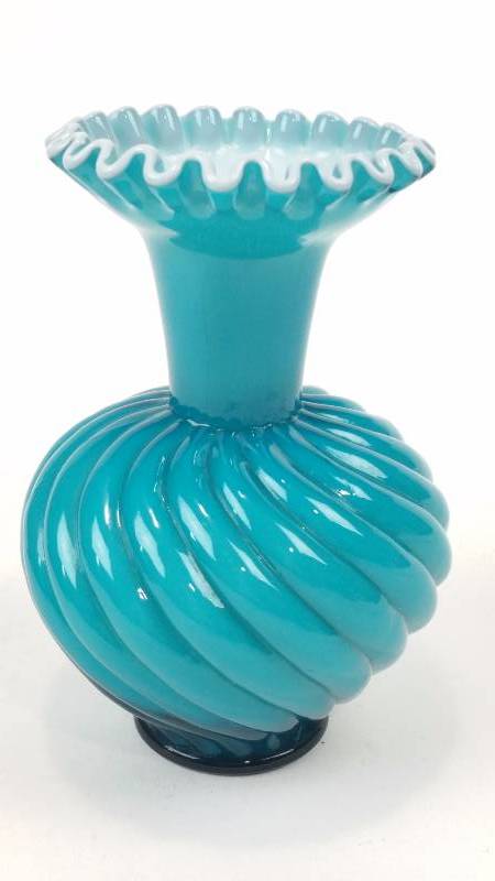 lot 74B image: Fenton Jamestown Blue Cased Glass Vase