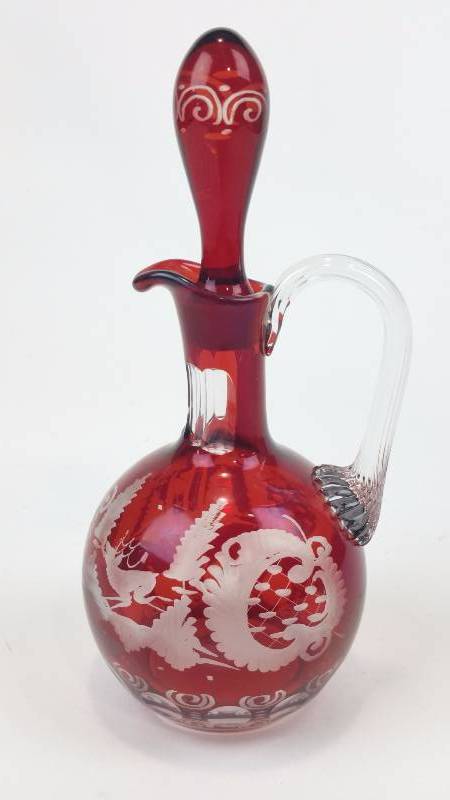 lot 75 image: Antique Bohemian Ruby Cut To Clear Cruet