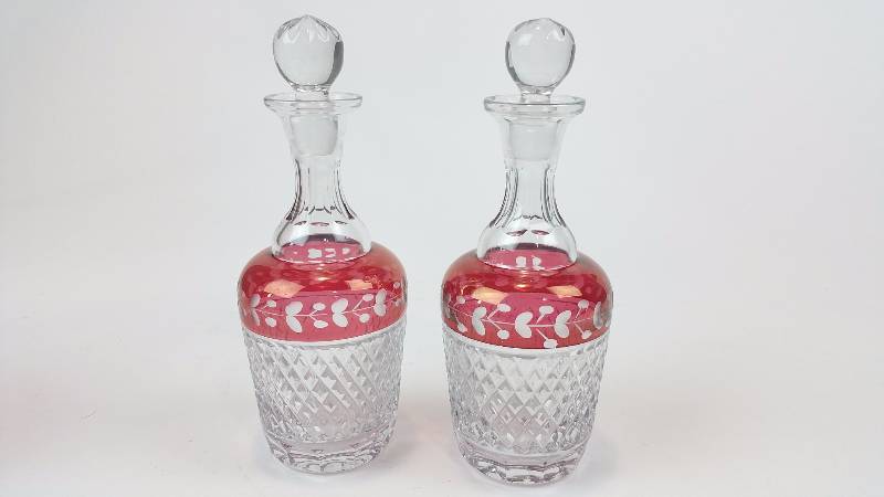 lot 76 image: (2) Ruby Cut To Clear Crystal Cruets  Scent Bottles
