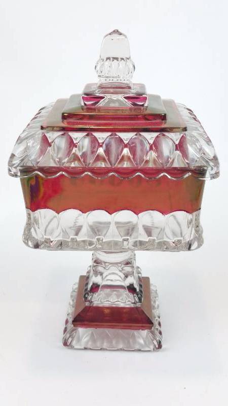 lot 77 image: Westmoreland Golden Ruby Red Flashed Covered Compote