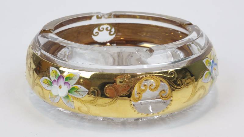 lot 79B image: Hand Painted Bohemian Crystal Ashtray