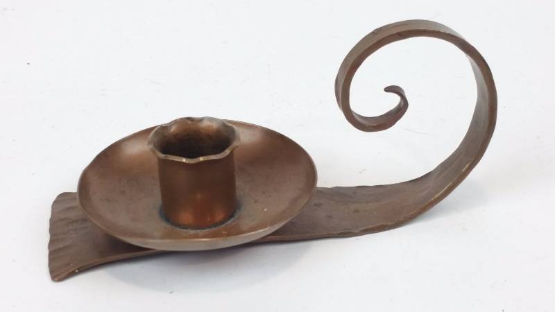 lot 92 image: Wrought Hammered Copper Candlestick Holder