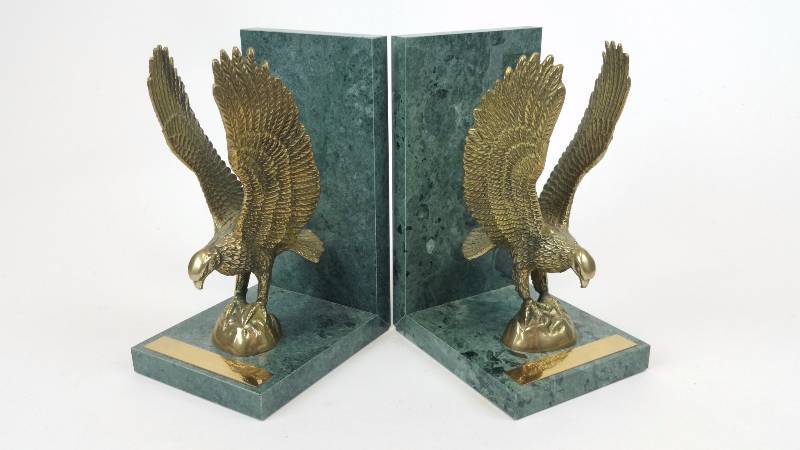 lot 98 image: Italian Marble & Brass Eagle Bible Verse Bookends