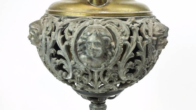 lot 4 image: Art Nouveau Cast Iron Figural Oil Lamp