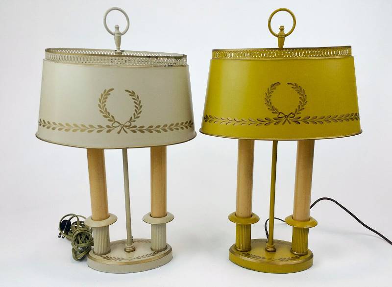 lot 15 image: (2) Bouillotte French Lamps w Tole Painted Metal Shades