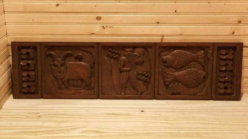 lot 34 image: Three Wooden Panels in Motif