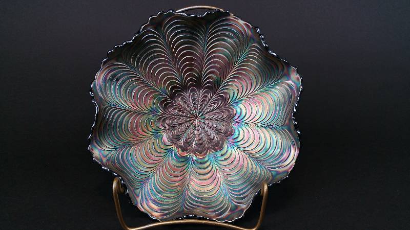 lot 42 image: Fenton Peacock Tail Amythest Carnival Bowl