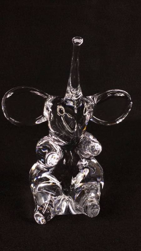 lot 30B image: Daum French Art Glass Crystal Trumpeting Elephant - Signed