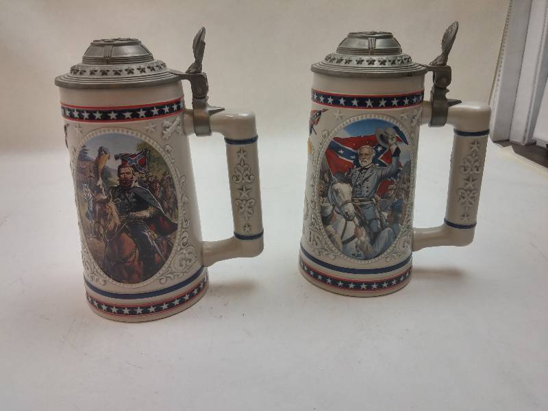 lot 437 image: Pair of Collectable Limited Edition Longton Crown Civil War Confederate Beer Steins