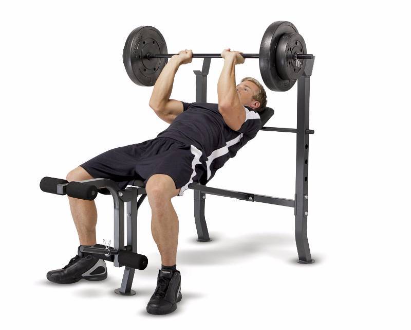 lot 514 image: Lifemax Standard Weight Bench with 80lb. Weight Set