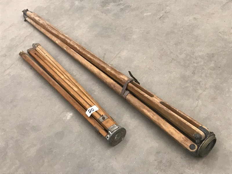 lot 20 image: (2) Vintage Wooden Tri-Pod Survey S...