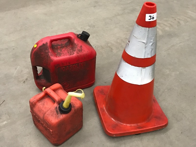 lot 36 image: Lot Of (2) Gas Cans & (1) Safety Co...
