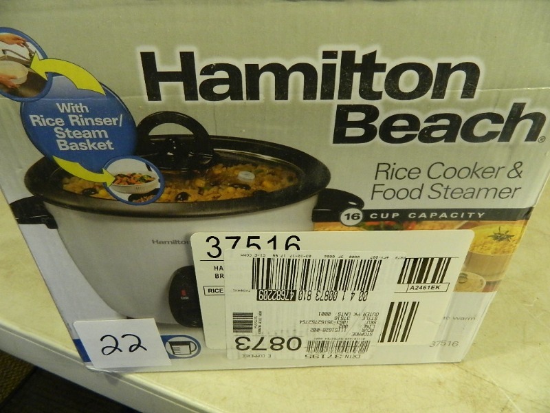 lot 22 image: New Hamilton Beach Rice Cooker and Food Steamer