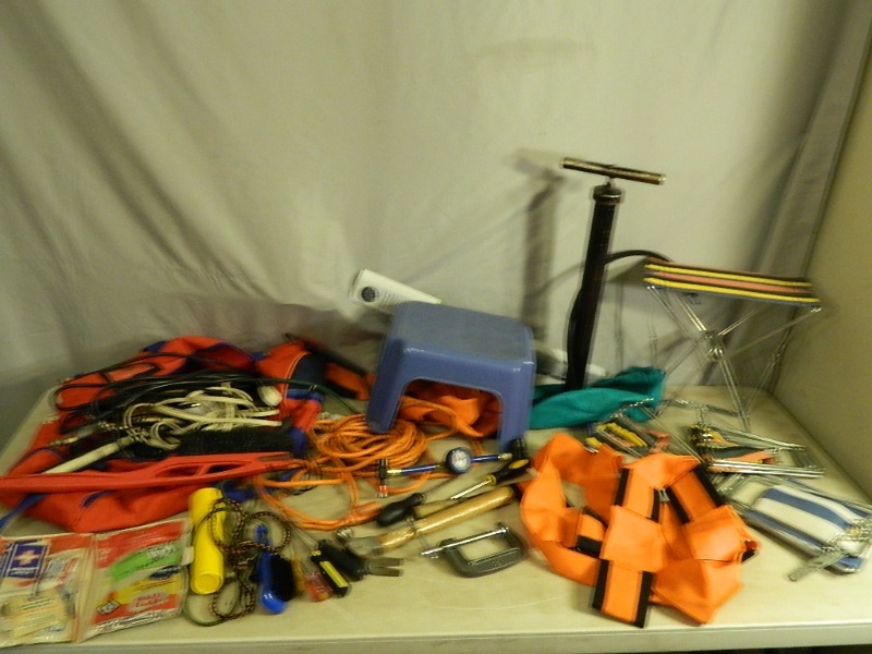 lot 55 image: Extension Cords, Folding Stools, Tools, Etc