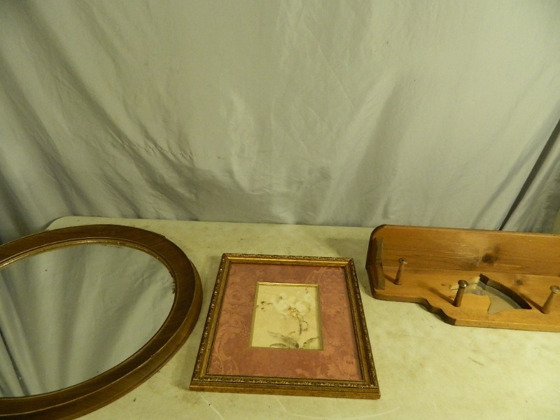 lot 176 image: Neat Horse Mirror Shelf and Framed MirrorArt
