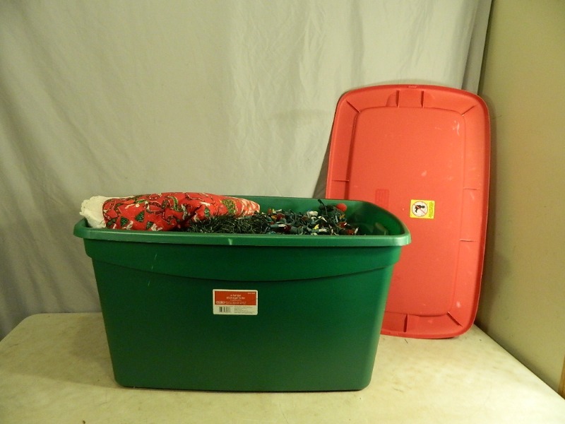 lot 197 image: Large Tote with Lid FULL of Holiday Decor