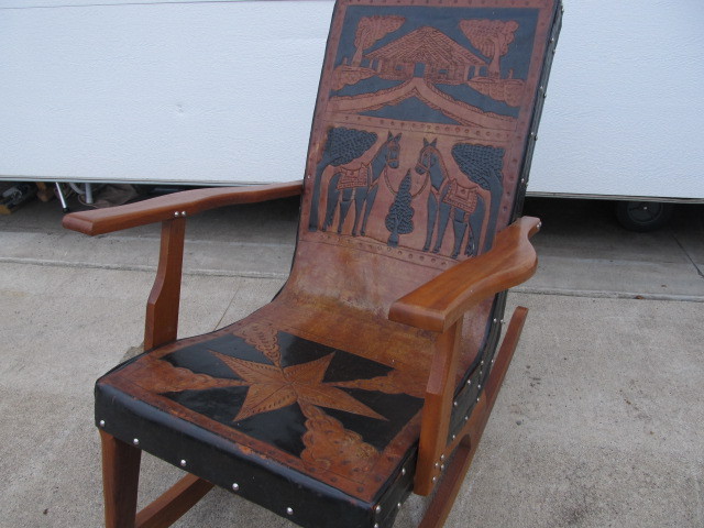 lot 41 image: Vintage Real Leather Studded Rocking Chair