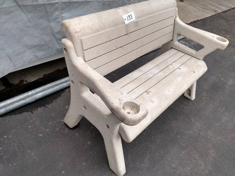 lot 138 image: New Beige Poly 4 wide Plastic Benc...