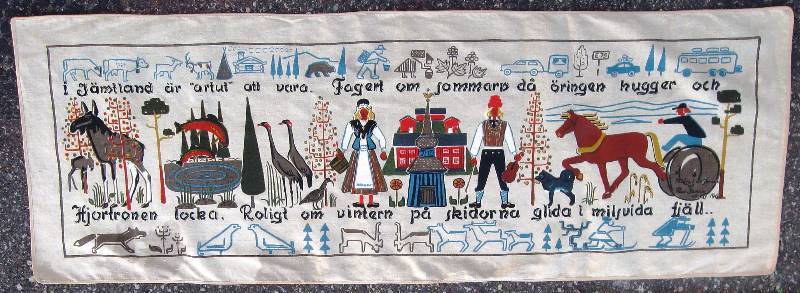 lot 21 image: Lot of 6, Vintage, Swedish, Fabric Wall Hangings & Calendars