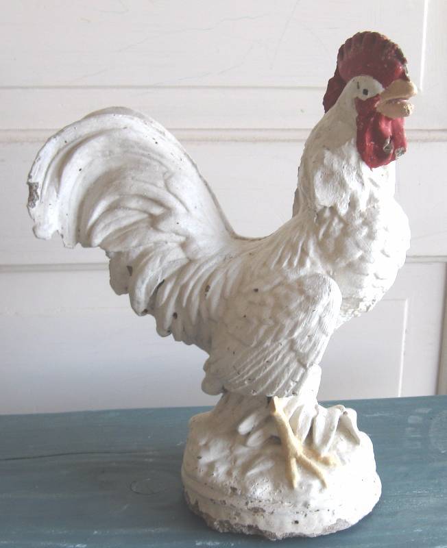 lot 124 image: Wood Canning Box, Wooden Crate & Cement Chicken