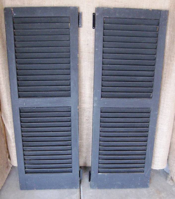 lot 11 image: Pair of Vintage Wooden Exterior Shutters - Black