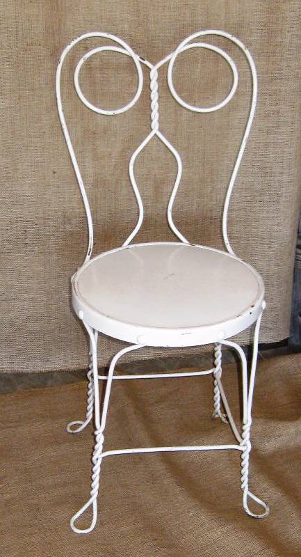 lot 60 image: White Ice Cream Parlor Chair with Decorative Wire Sombrero