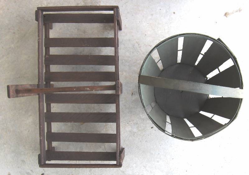 lot 72 image: Vintage Wood Basket, Slat Planter & Garden Decor