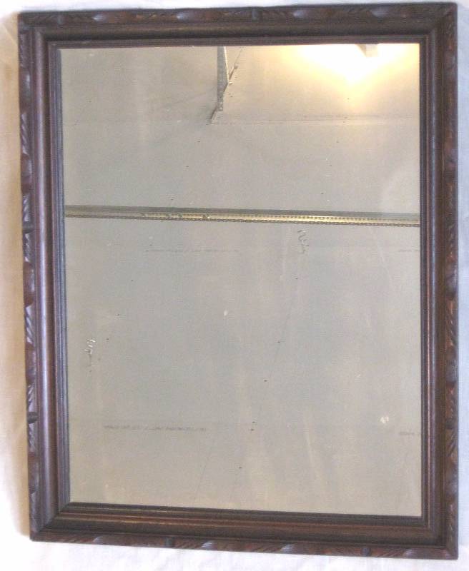 lot 28 image: Antique Carved Wood Frame Mirror & Vintage, Lighted Metal Frame wPrint