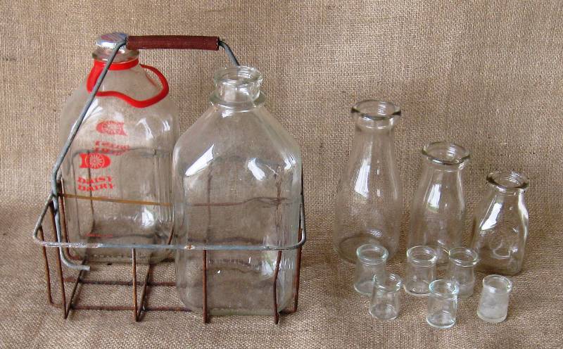 Small Milk Bottles And Metal Holder