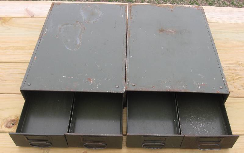 lot 79 image: (2) Vintage, Military Green, Metal Card File Cabinets