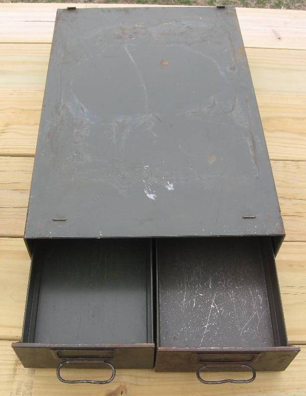 lot 80 image: Vintage Military Green File Cabinet & Desktop File