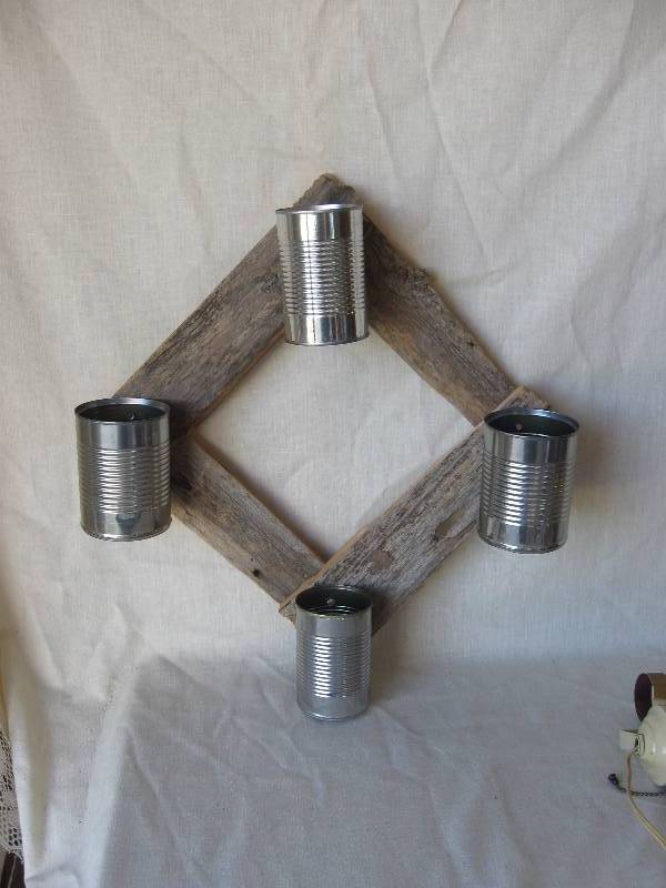 lot 131 image: Metal Plant Stand, Barnwood & Metal Planter & Fairy House