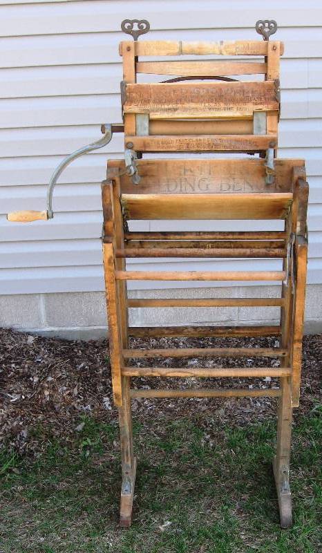 lot 113 image: Antique Hartford Folding Bench with Anchor Brand Wooden Ringers
