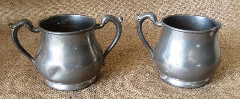 lot 145 image: (8) Pewter Goblets, Carved Bottle Opener & Pewter CreamSugar