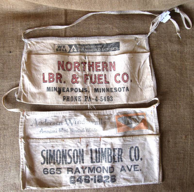 lot 123 image: Vintage, Advertising Nail Aprons, Antique Brushes & Metal Drill Bit Holder