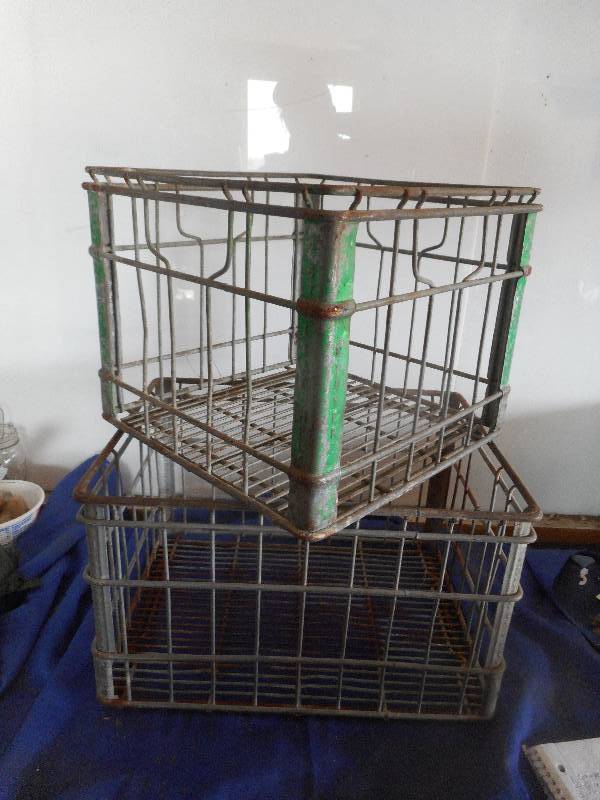 2 ANTIQUE STEEL MILK CRATES
