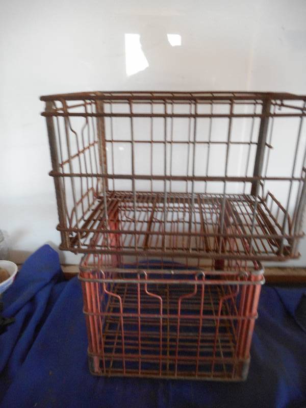 2 ANTIQUE STEEL MILK CRATES