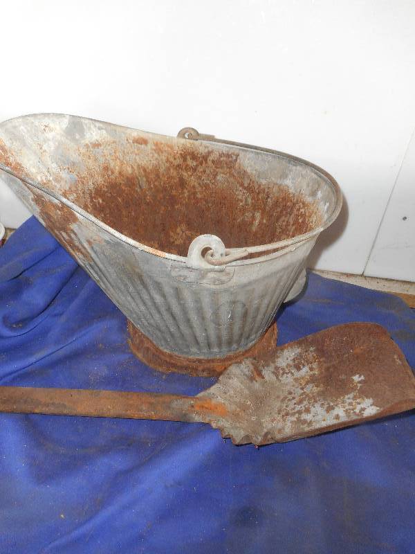 ANTIQUE COAL PAIL AND SHOVEL
