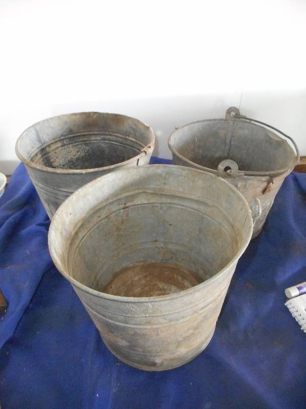 3 VINTAGE METAL PAILS