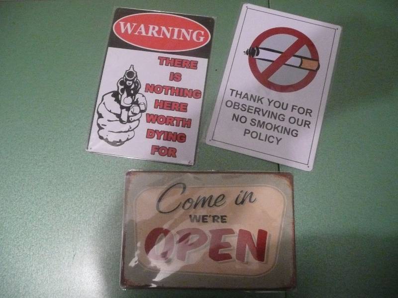 Metal Signs - All New In Wrapper -   Open,Warning,No Smoking - See Pictures