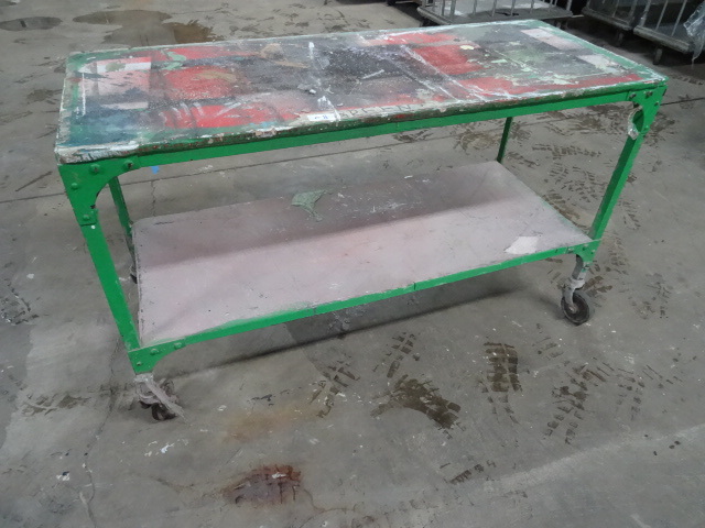 lot 68 image: 4 wheel metal framed table on wheel...