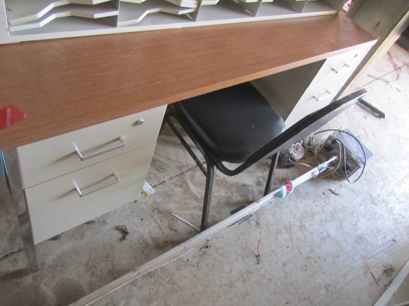 lot 42 image: Metal desk with formica top and cha...