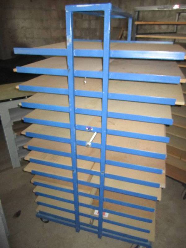 lot 64 image: Sorter shelf on wheels...