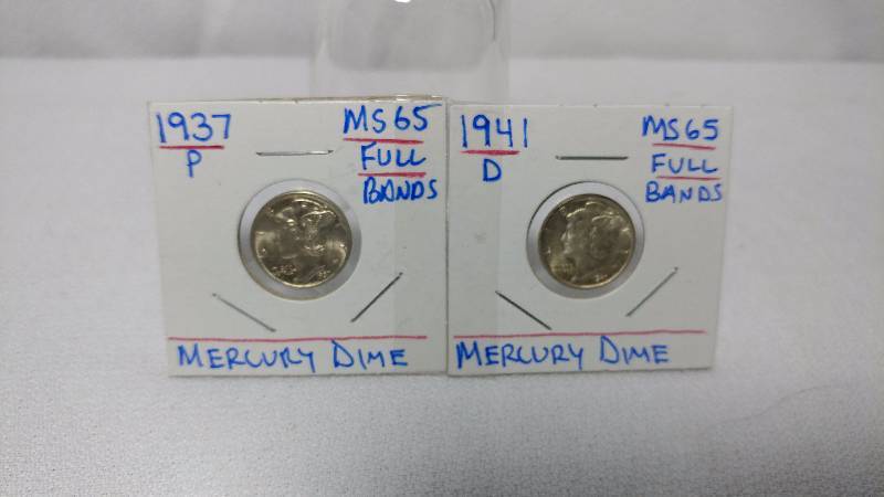 1937P & 1947D MERCURY DIMES (MS65 FULL BANDS)