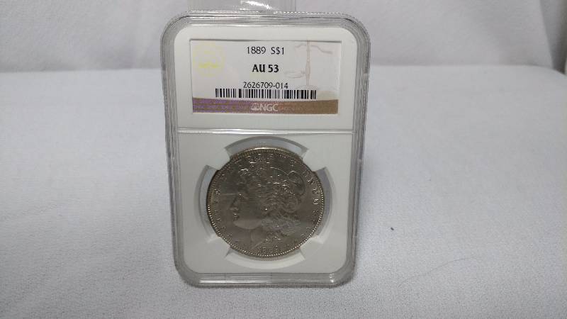 1889-S MORGAN SILVER DOLLAR (AU 52 NGC GRADED)